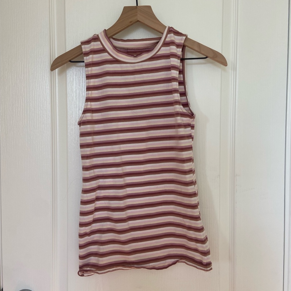LOFT Burgundy and Cream Striped Tank Top